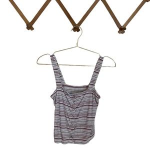 AE Soft & Sexy Multi-Color Stripe Ribbed Tank Top with Front Snap Detail (S)